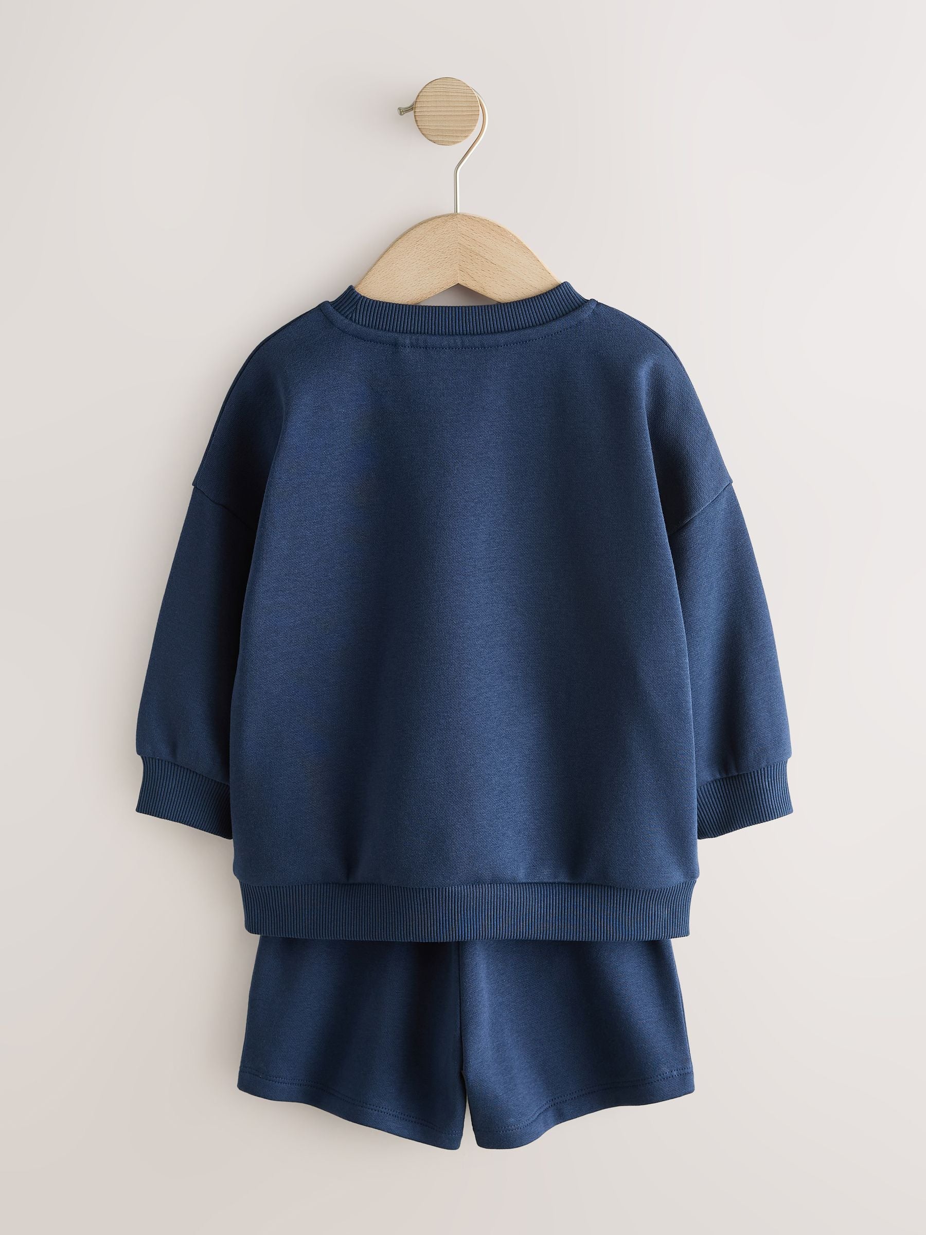 Navy Big Smile Crew Neck Sweatshirt and Shorts Set (3mths-7yrs) image 7