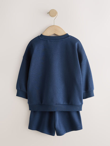 Navy Big Smile Crew Neck Sweatshirt and Shorts Set (3mths-7yrs) image 7