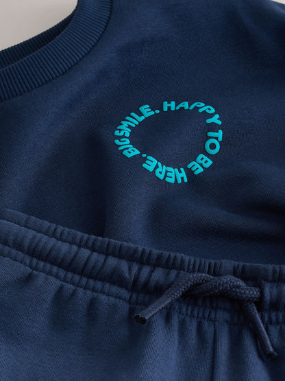 Navy Big Smile Crew Neck Sweatshirt and Shorts Set (3mths-7yrs) image 9