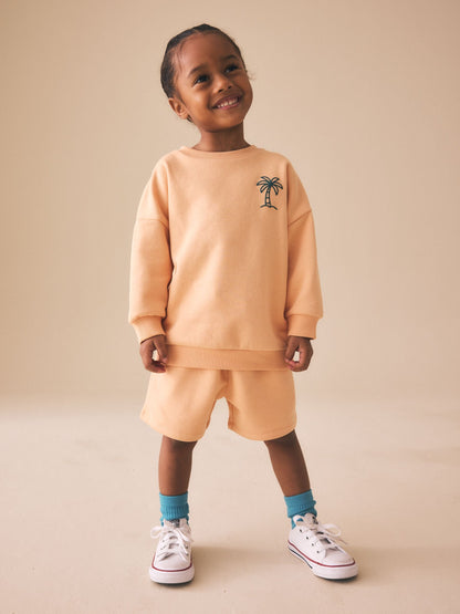 Orange Cool Kids Club Crew Neck Sweatshirt and Shorts Set (3mths-7yrs) image 1