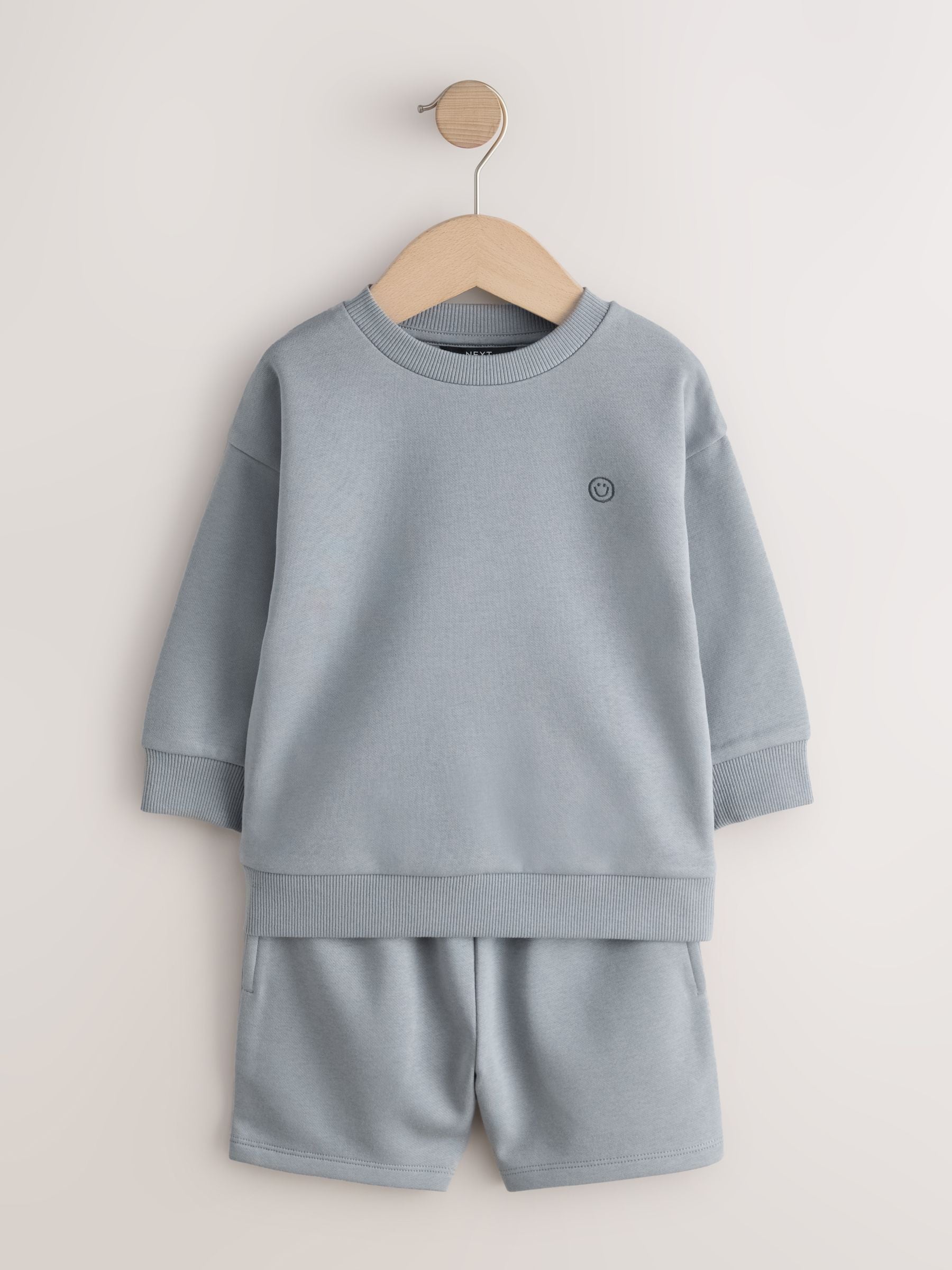 Grey Single Plain Crew Neck Sweatshirt and Shorts Set (3mths-7yrs) image 1
