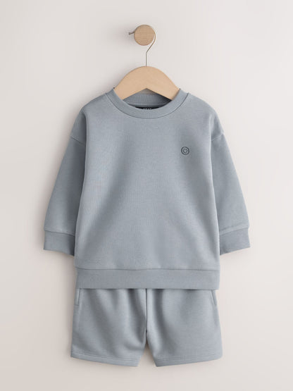 Grey Single Plain Crew Neck Sweatshirt and Shorts Set (3mths-7yrs) image 1