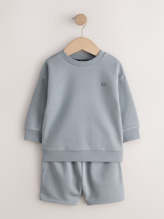 Grey Single Plain Crew Neck Sweatshirt and Shorts Set (3mths-7yrs) image 1
