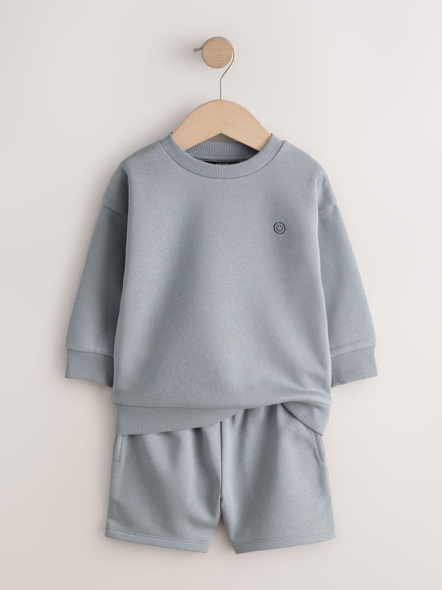 Grey Single Plain Crew Neck Sweatshirt and Shorts Set (3mths-7yrs) image 2
