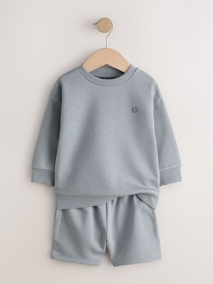 Grey Single Plain Crew Neck Sweatshirt and Shorts Set (3mths-7yrs) image 2
