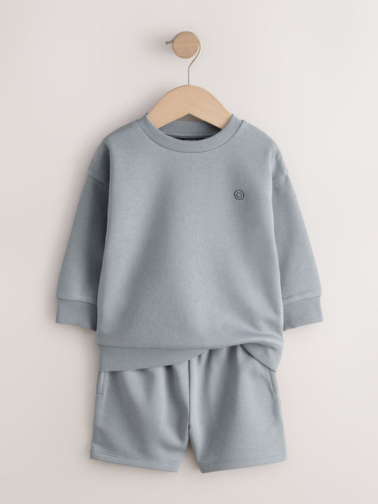 Grey Single Plain Crew Neck Sweatshirt and Shorts Set (3mths-7yrs) image 3