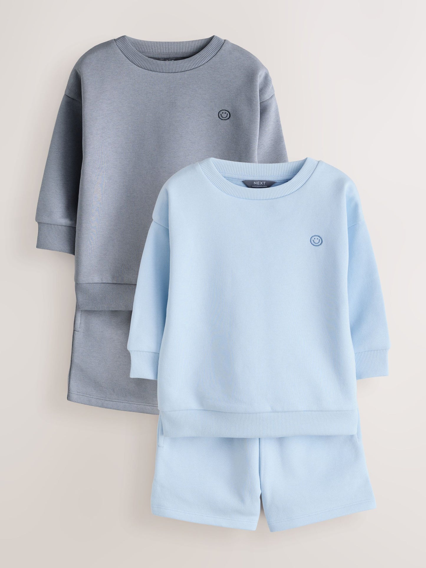 Blue/Grey 2 Pack Plain Crew Neck Sweatshirt and Shorts Set (3mths-7yrs) image 1