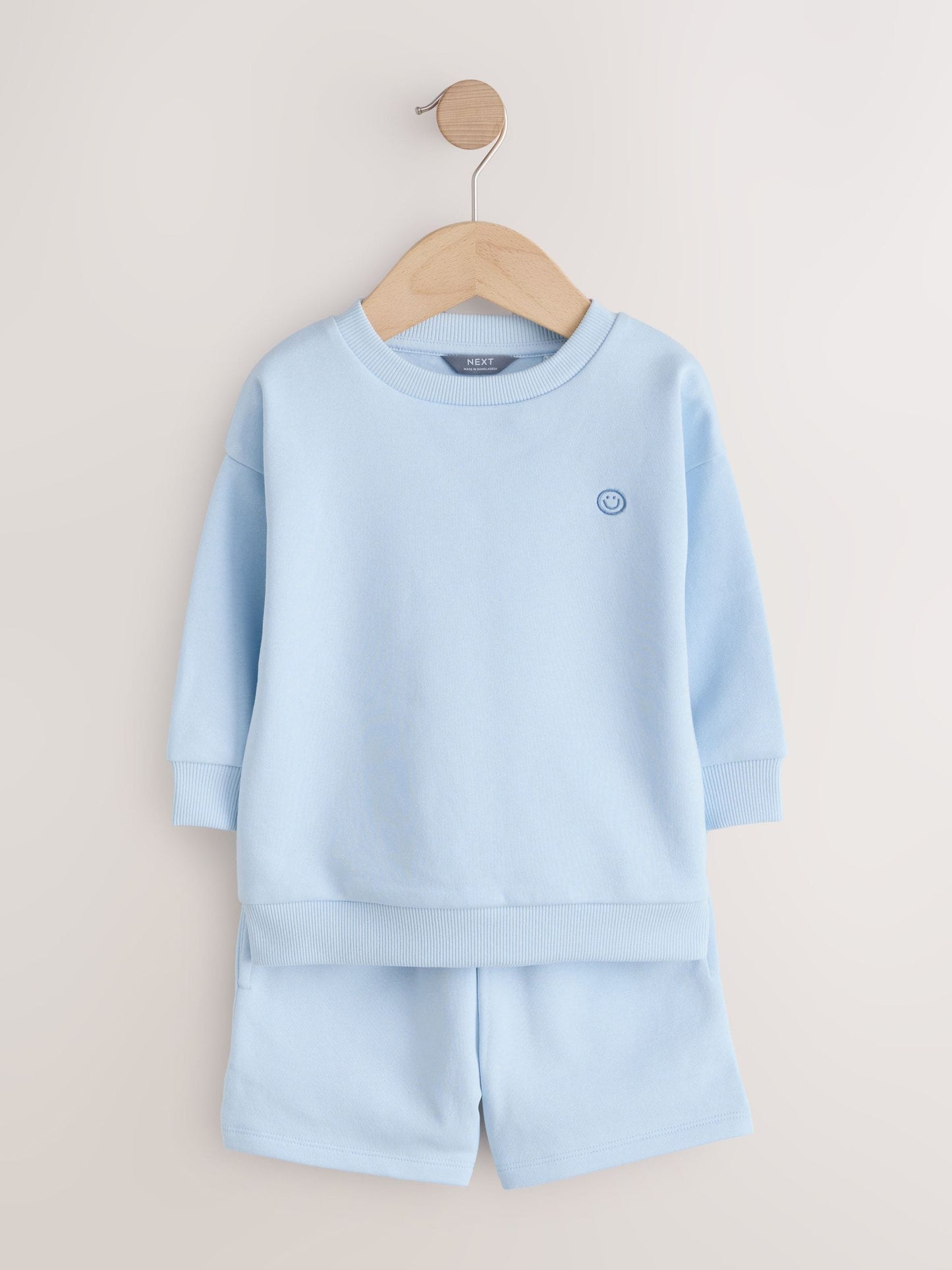 Blue/Grey 2 Pack Plain Crew Neck Sweatshirt and Shorts Set (3mths-7yrs) image 4