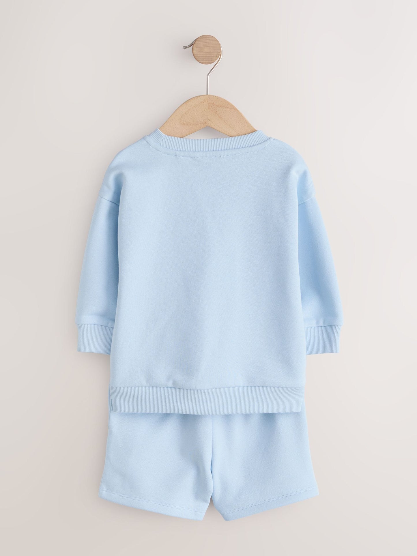 Blue/Grey 2 Pack Plain Crew Neck Sweatshirt and Shorts Set (3mths-7yrs) image 5
