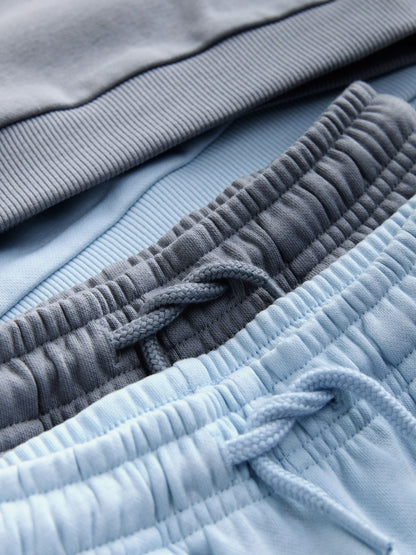Blue/Grey 2 Pack Plain Crew Neck Sweatshirt and Shorts Set (3mths-7yrs) image 7