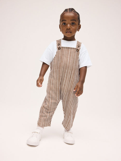 Brown and White Stripe Dungarees and T-Shirt Set (3mths-7yrs) image 1