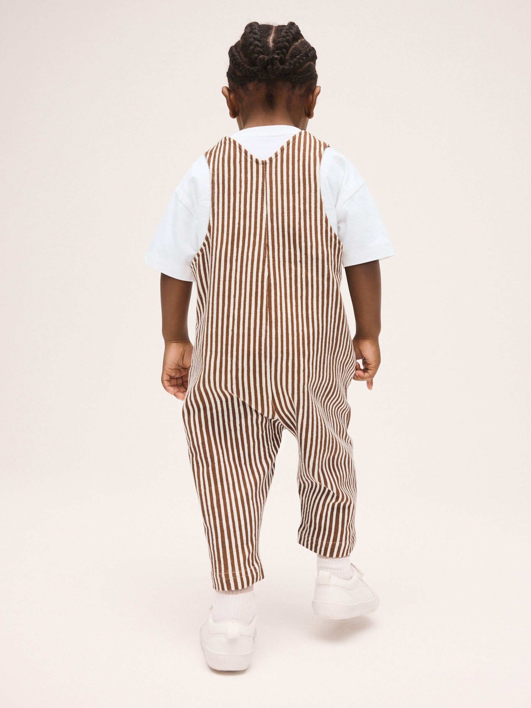 Brown and White Stripe Dungarees and T-Shirt Set (3mths-7yrs) image 3