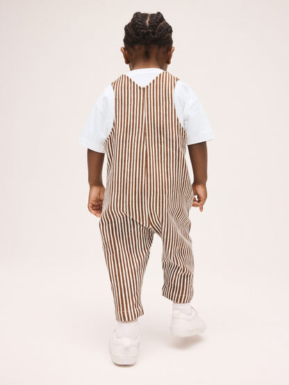 Brown and White Stripe Dungarees and T-Shirt Set (3mths-7yrs) image 3