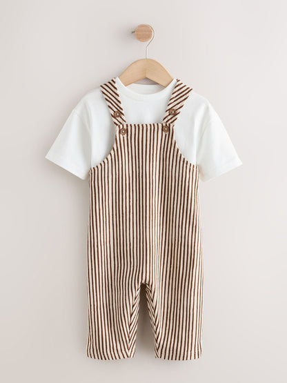 Brown and White Stripe Dungarees and T-Shirt Set (3mths-7yrs) image 5
