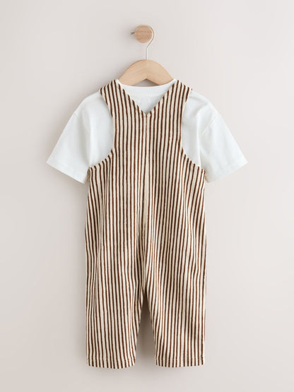 Brown and White Stripe Dungarees and T-Shirt Set (3mths-7yrs) image 6