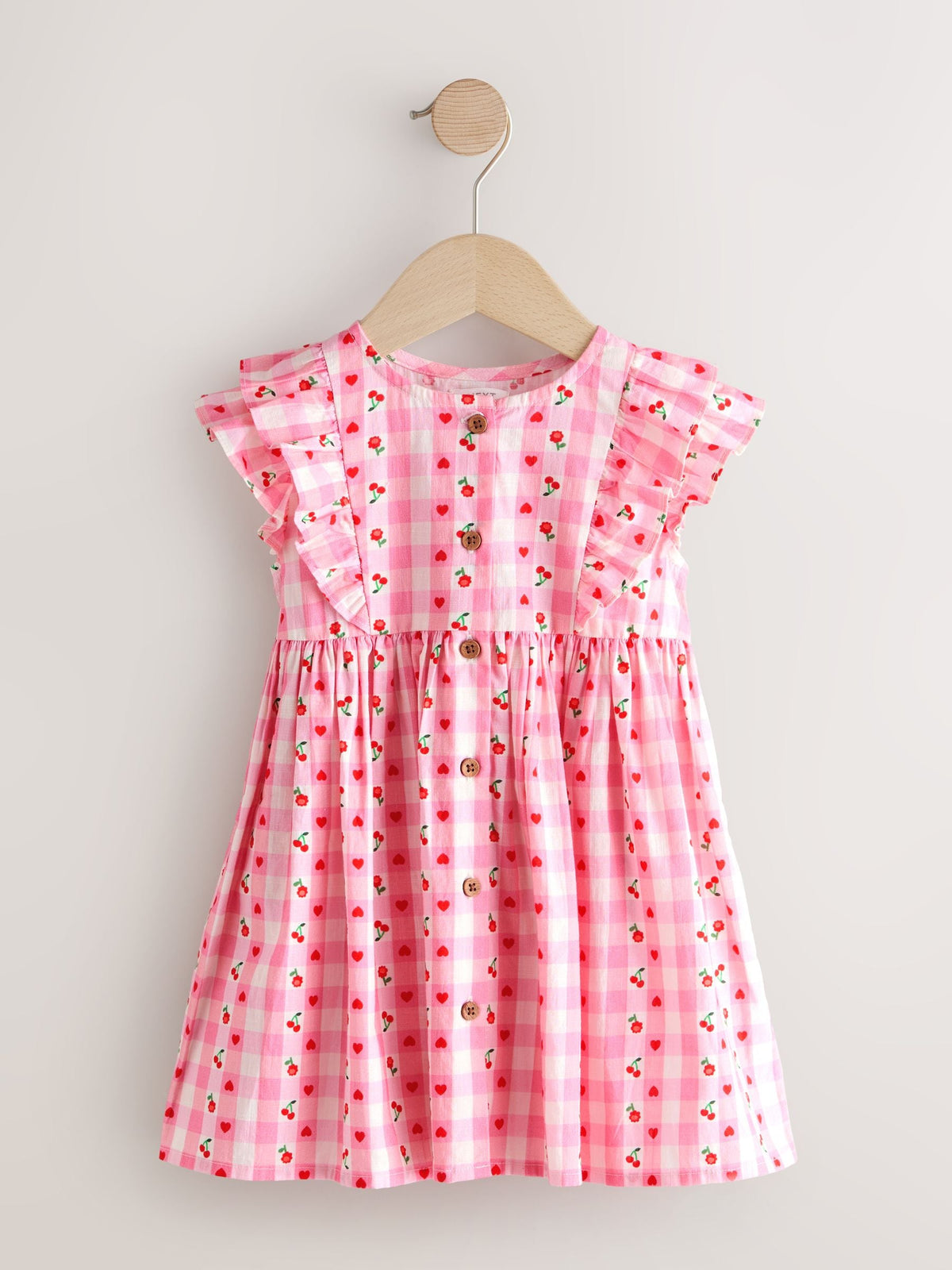 Dsiney Kidz - Pink Gingham Cherry Double Ruffle Sleeve Dress (3mths-8yrs) image 5