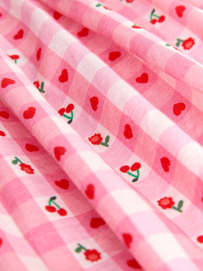 Dsiney Kidz - Pink Gingham Cherry Double Ruffle Sleeve Dress (3mths-8yrs) image 8