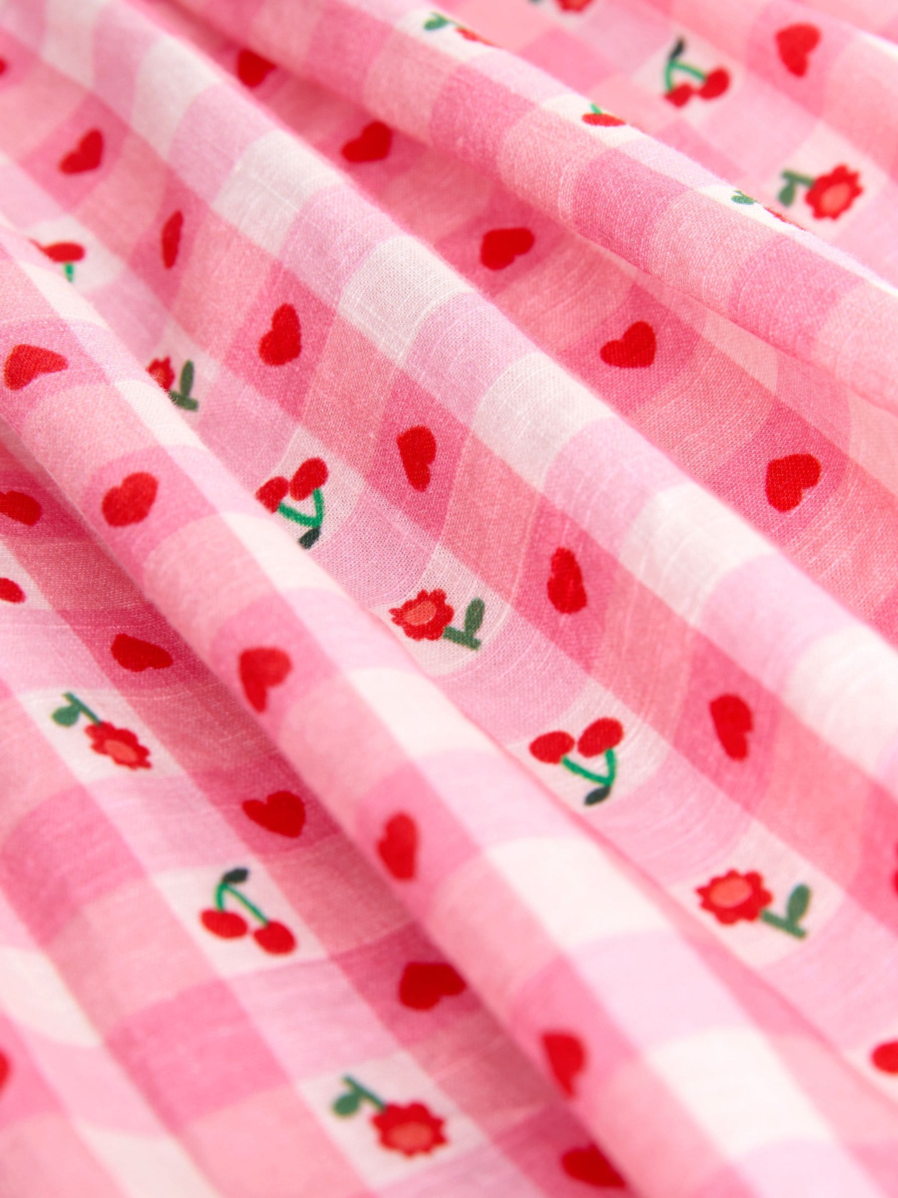 Pink Gingham Cherry Double Ruffle Sleeve Dress (3mths-8yrs) image 8