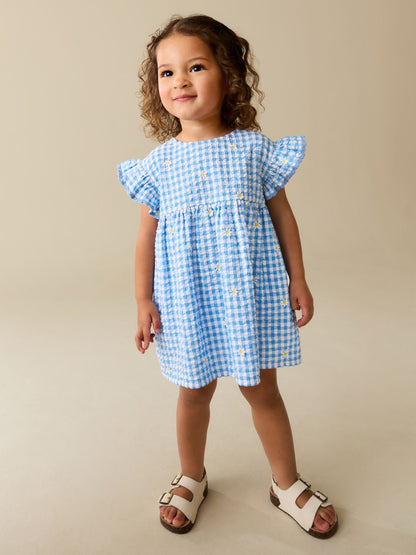 Blue Gingham Ric Rac Frill Sleeve Dress (3mths-8yrs) image 2