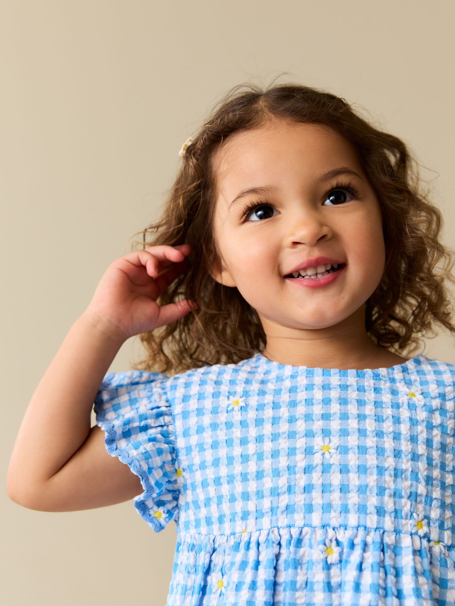 Blue Gingham Ric Rac Frill Sleeve Dress (3mths-8yrs) image 4