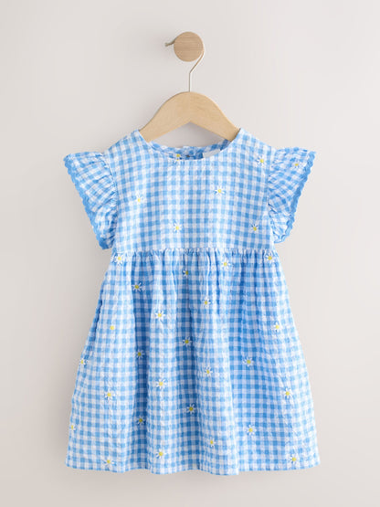Blue Gingham Ric Rac Frill Sleeve Dress (3mths-8yrs) image 5