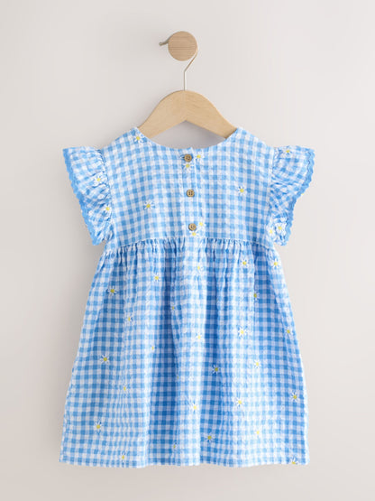 Blue Gingham Ric Rac Frill Sleeve Dress (3mths-8yrs) image 6
