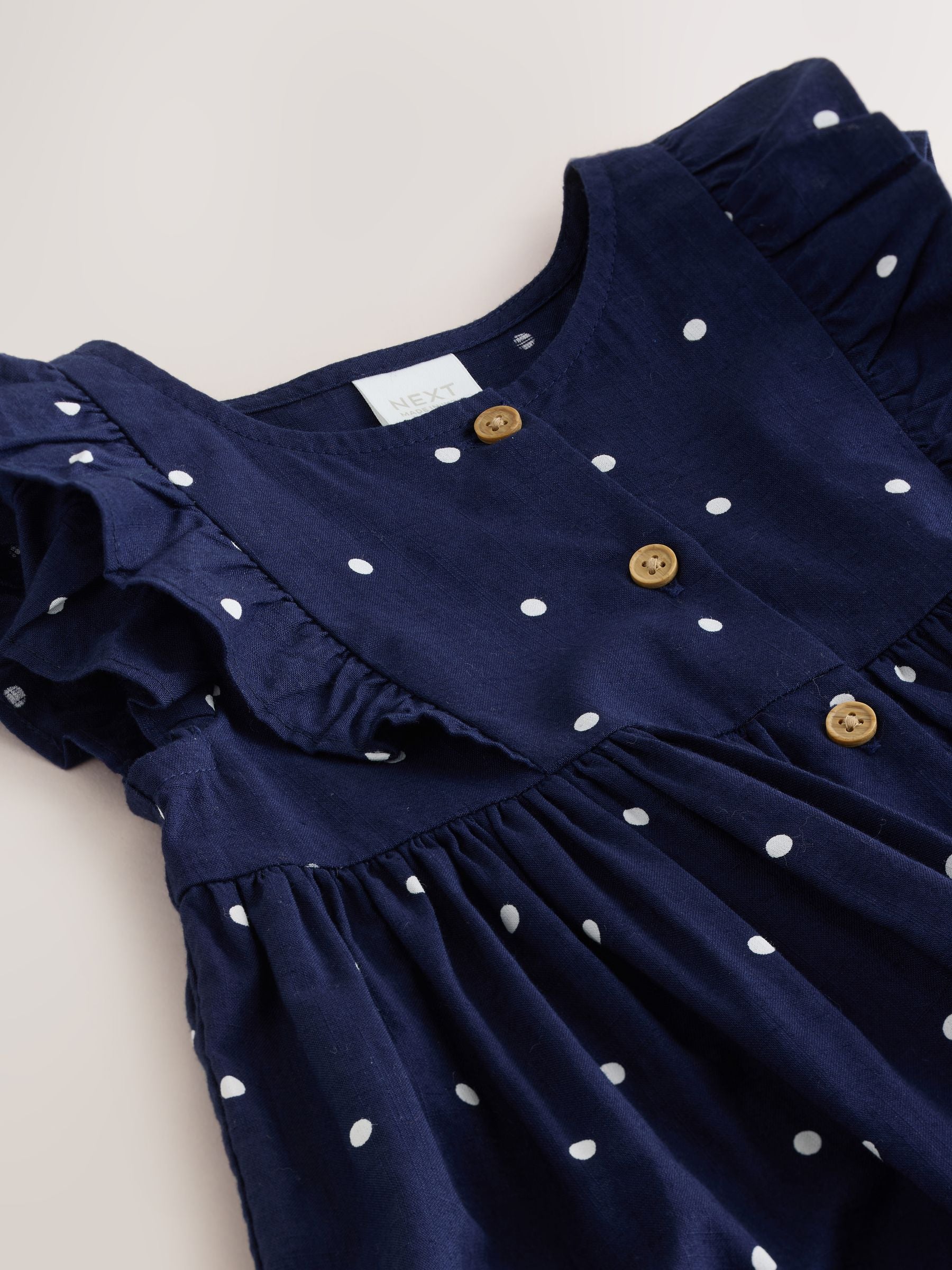 Navy Spot Double Ruffle Sleeve Dress (3mths-8yrs) image 7