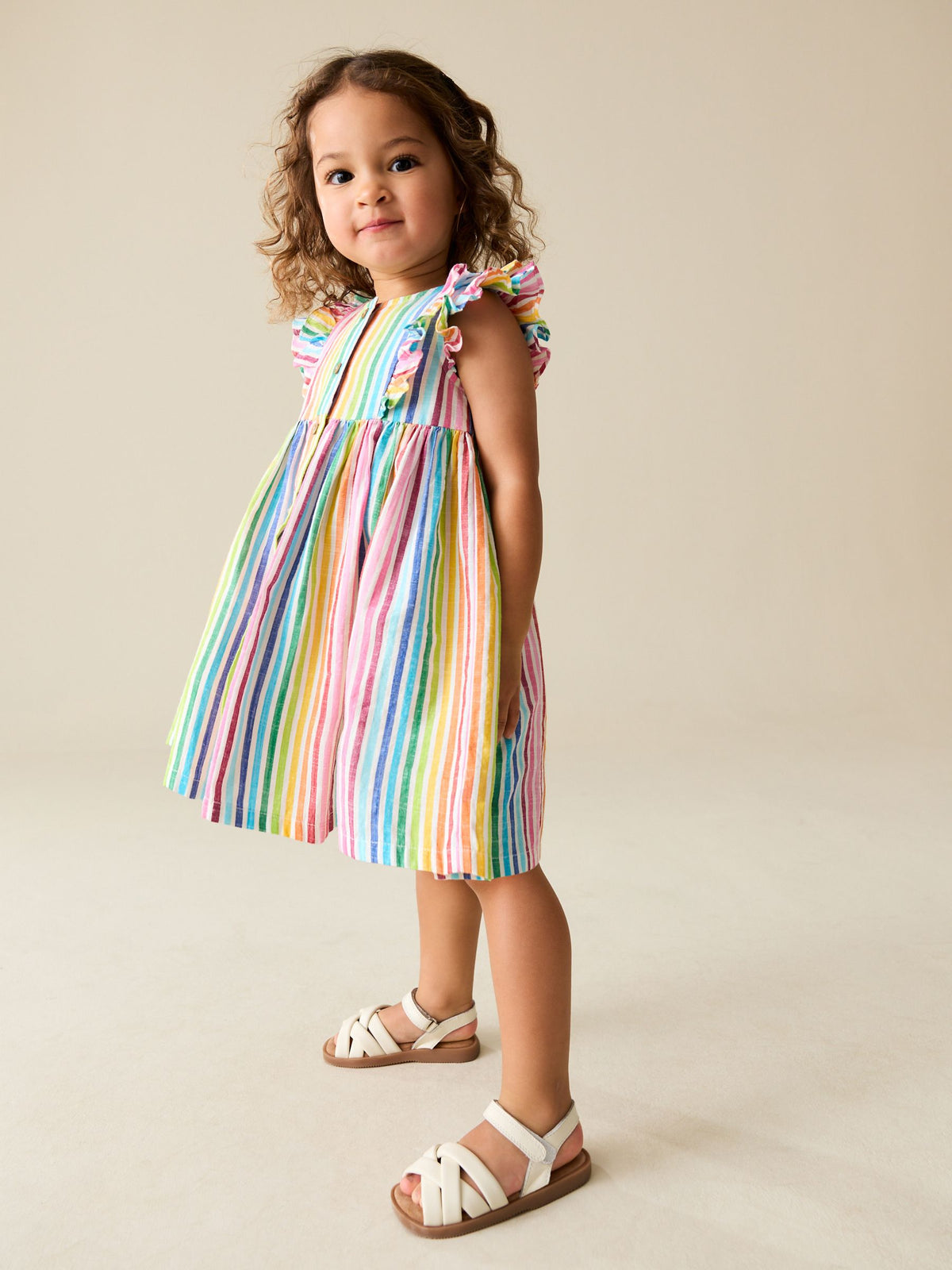 Dsiney Kidz - Rainbow Stripe Double Ruffle Sleeve Dress (3mths-8yrs) image 2