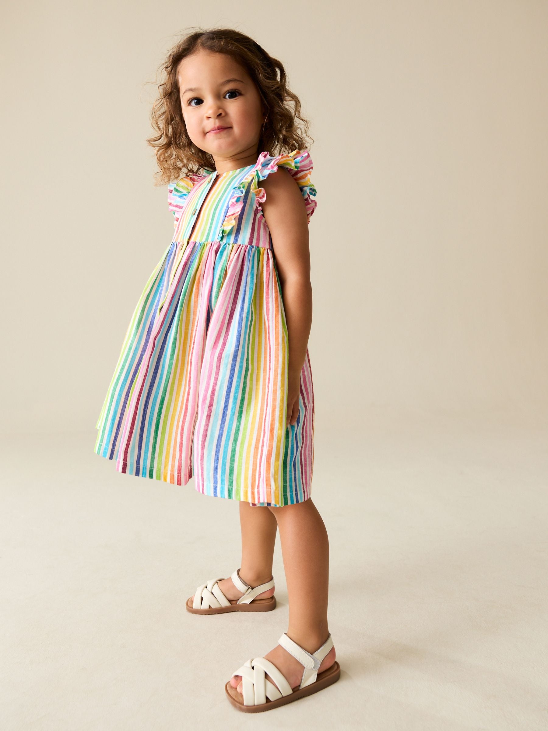 Rainbow Stripe Double Ruffle Sleeve Dress (3mths-8yrs) image 2