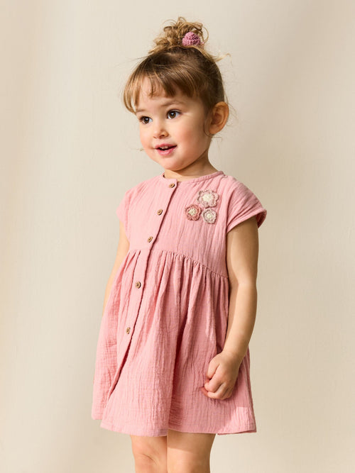 Blush Pink Textured Short Sleeve Dress (3mths-8yrs) image 1