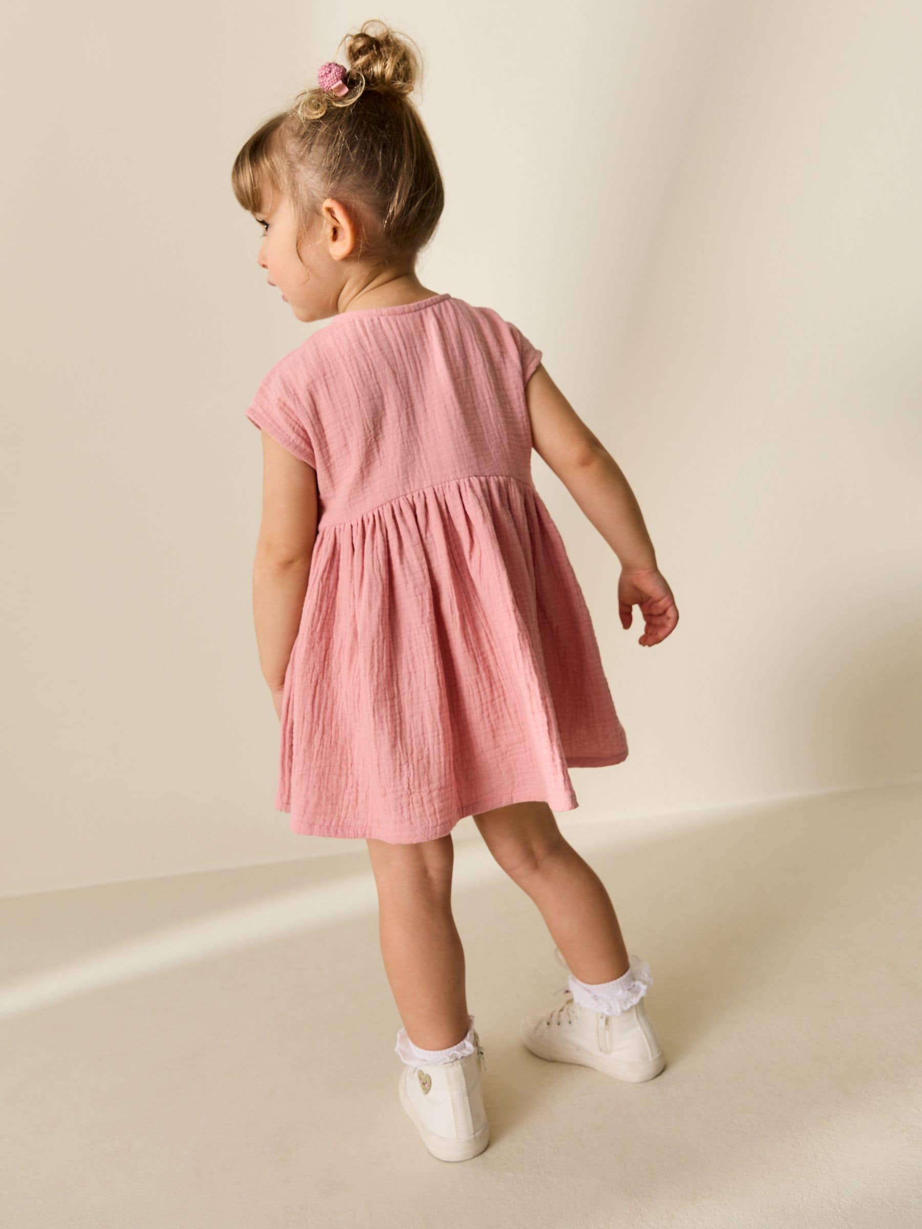 Blush Pink Textured Short Sleeve Dress (3mths-8yrs) image 3