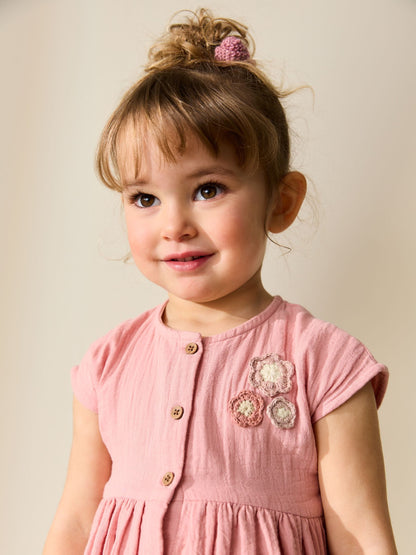Blush Pink Textured Short Sleeve Dress (3mths-8yrs) image 4