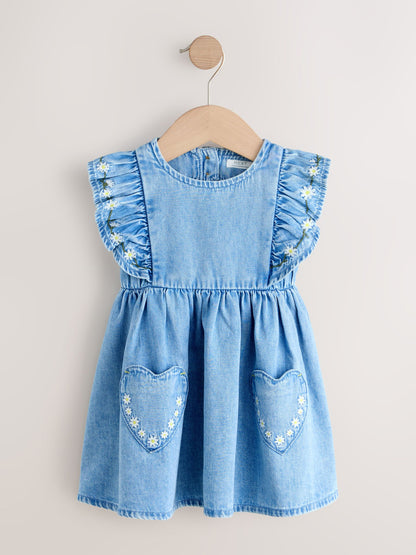 Mid Blue Denim Frill Sleeve Dress (3mths-8yrs) image 5