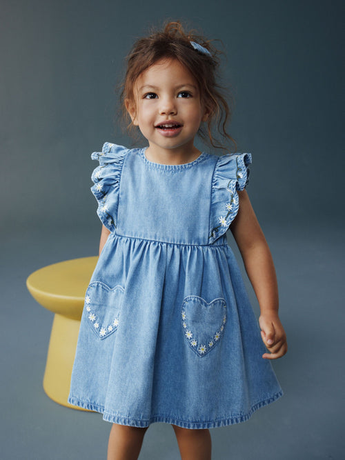 Mid Blue Denim Frill Sleeve Dress (3mths-8yrs) image 1