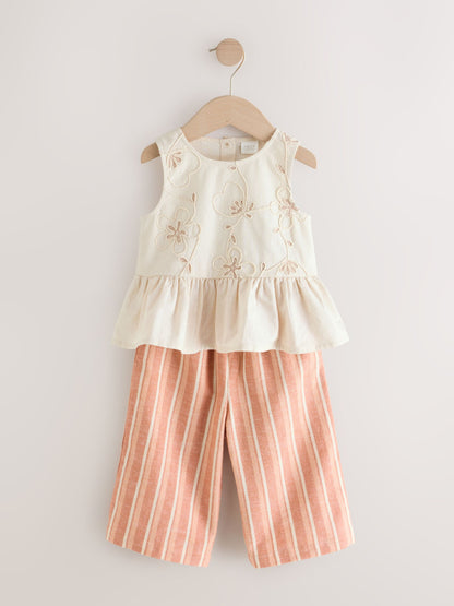 Neutral Embroidered Blouse And Trousers Co-ord Set (3mths-8yrs) image 5