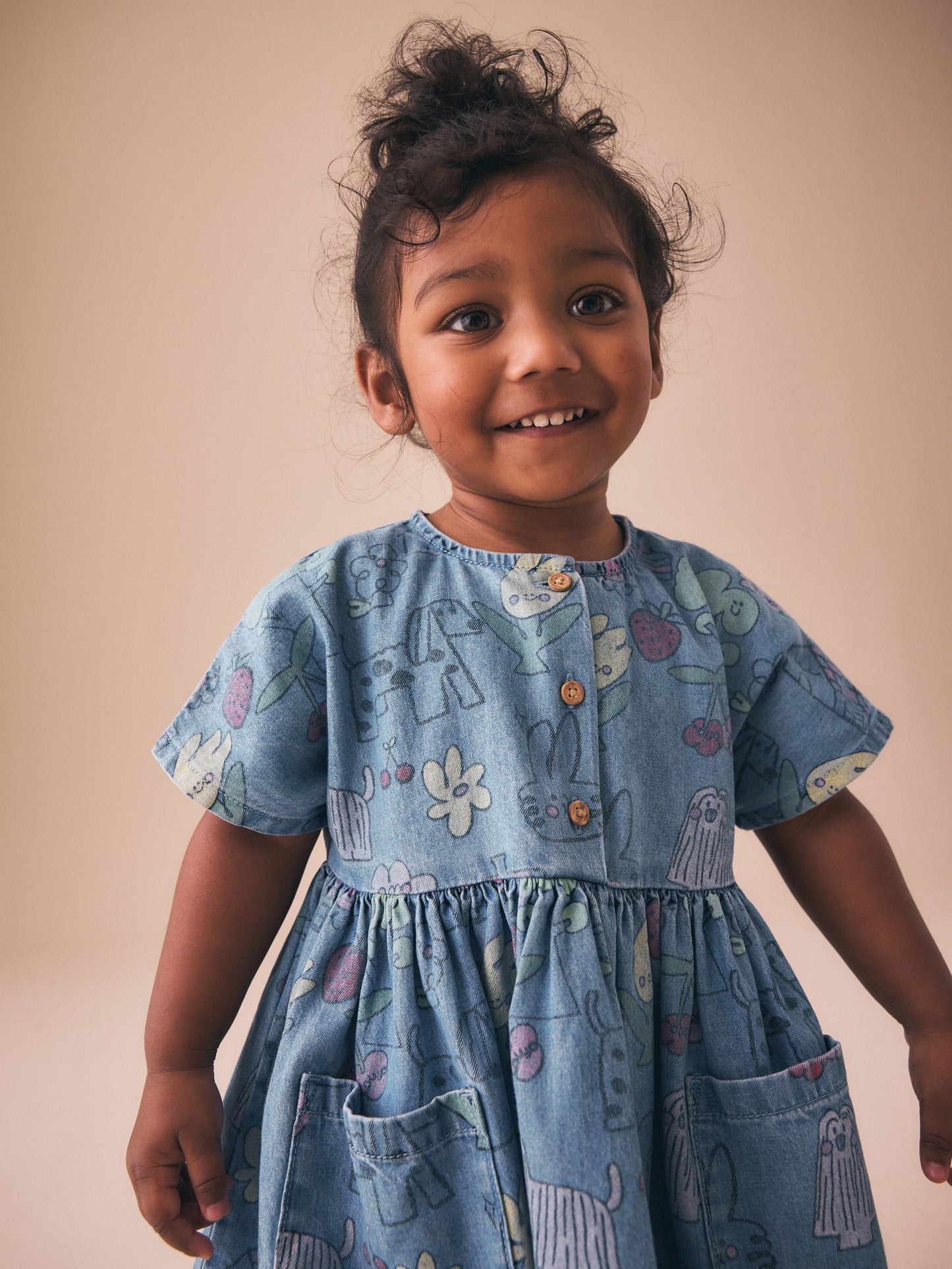 Pet Print Denim Short Sleeve Dress (3mths-8yrs) image 3