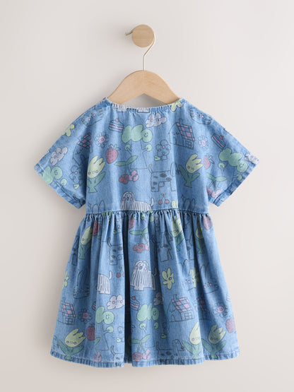Pet Print Denim Short Sleeve Dress (3mths-8yrs) image 5