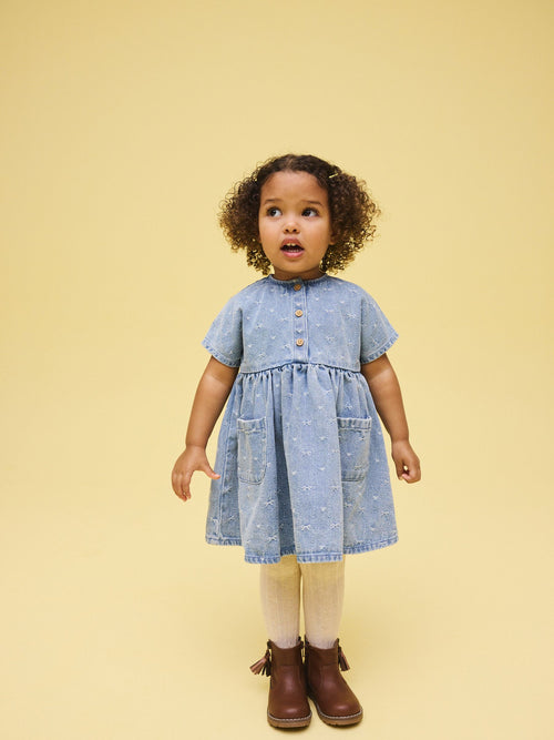 Denim Bow Short Sleeve Dress (3mths-8yrs) image 1