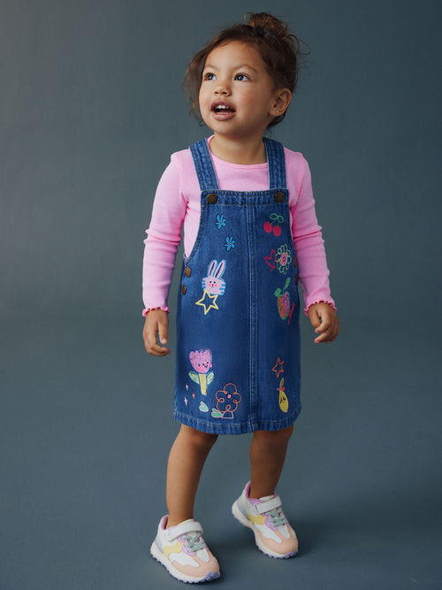 Mid Blue Character Denim Pinafore Dress (3mths-8yrs) image 1