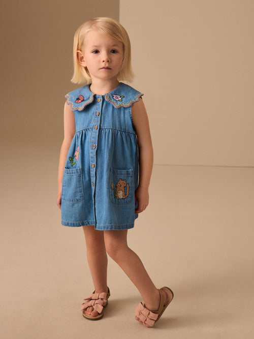 Character Embroidered Collar Denim Dress (3mths-8yrs) image 1