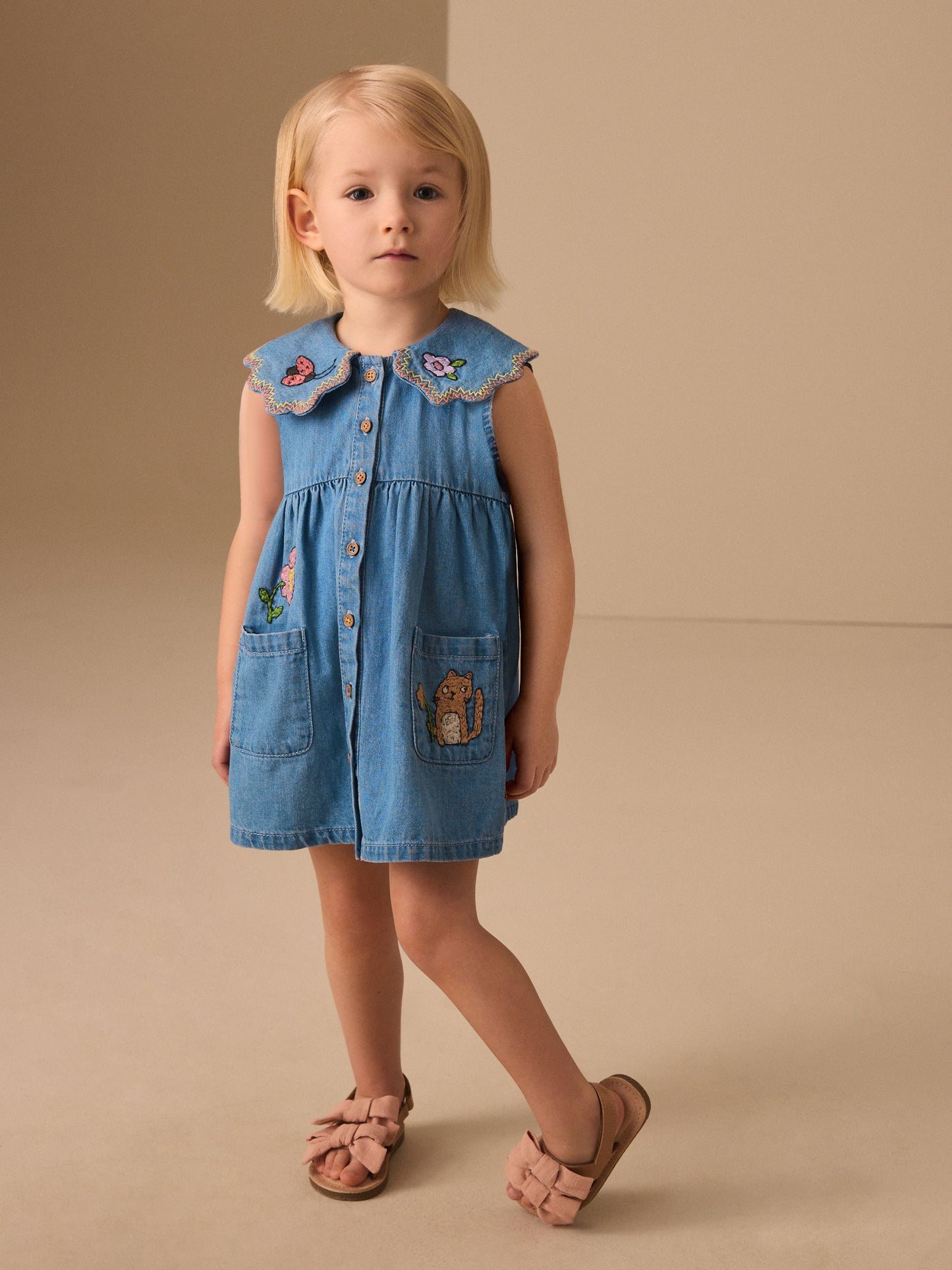 Character Embroidered Collar Denim Dress (3mths-8yrs) image 1