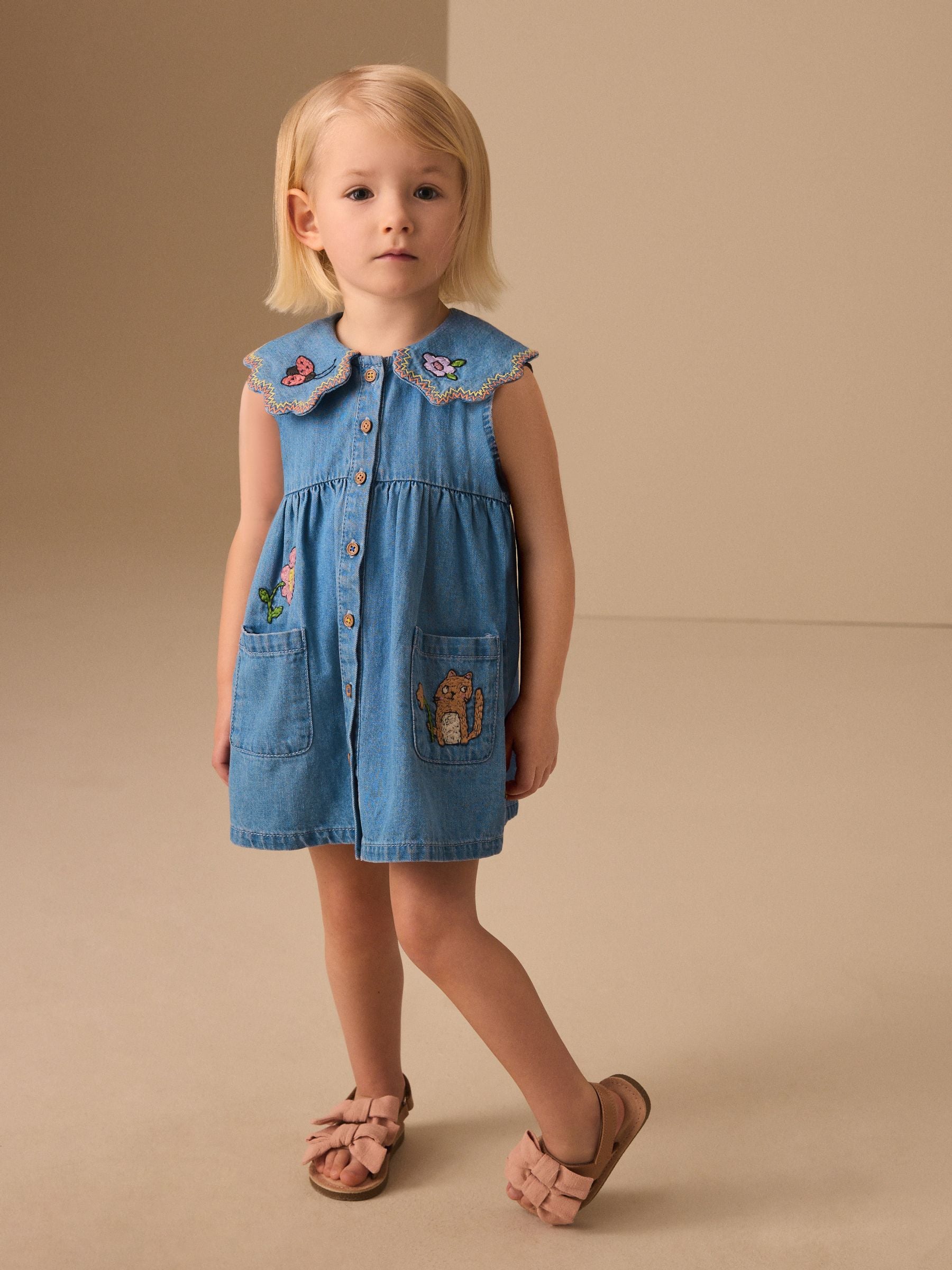 Character Embroidered Collar Denim Dress (3mths-8yrs) image 1