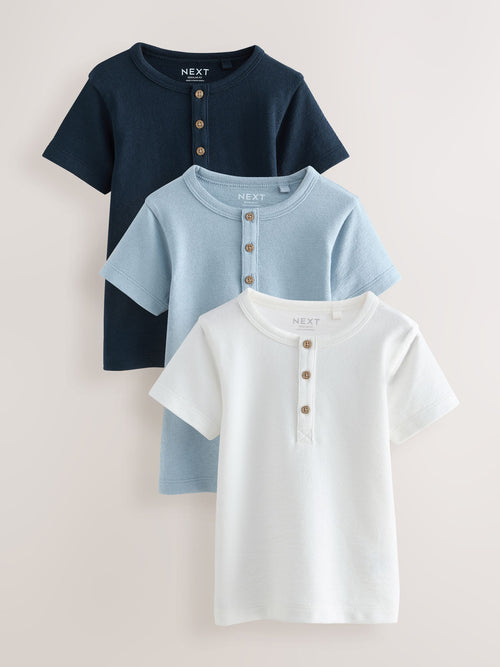 Navy/Blue/Stone Short Sleeve Henley Neck T-Shirts 3 Pack (3mths-7yrs) image 1