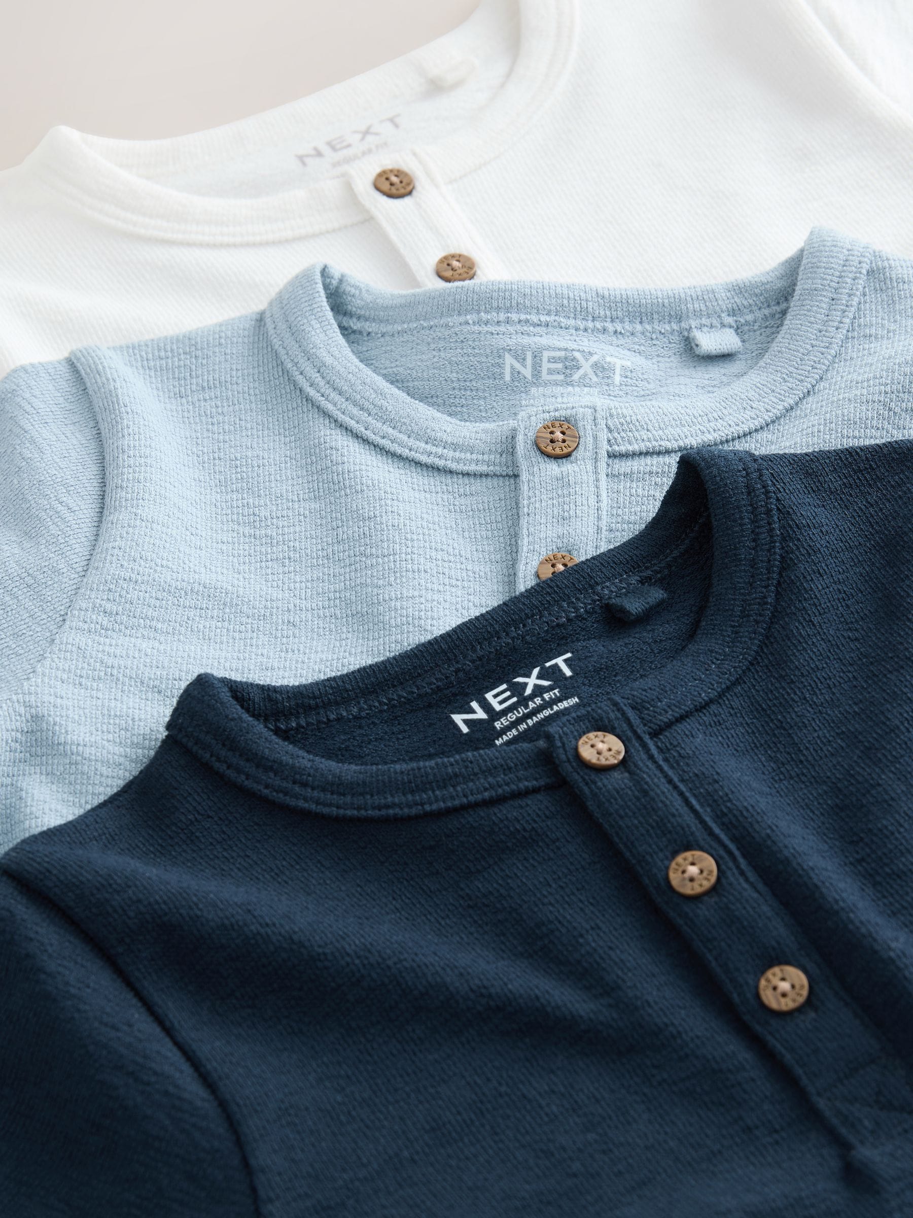 Navy/Blue/Stone Short Sleeve Henley Neck T-Shirts 3 Pack (3mths-7yrs) image 7