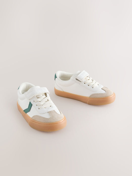 White/Green Wide Fit (G) Touch Fastening Elastic Lace Trainers image 1