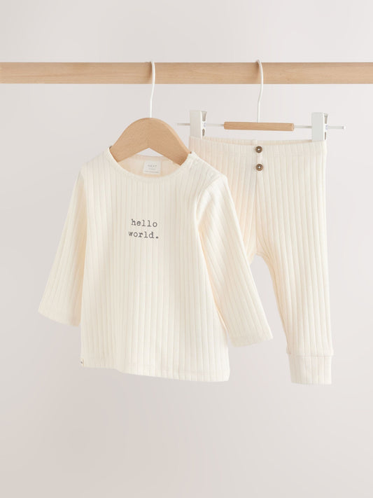Cream Hello World Top and Leggings Baby Set (0-18mths) image 1