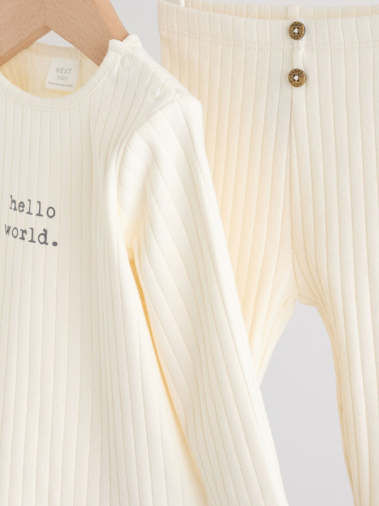 Cream Hello World Top and Leggings Baby Set (0-18mths) image 3