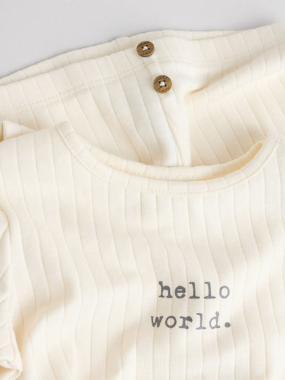 Cream Hello World Top and Leggings Baby Set (0-18mths) image 7