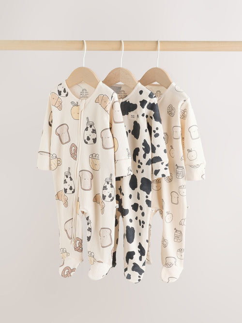 Neutral Brunch Two Way Zip Baby Sleepsuits 3 Pack (0-2yrs) image 1