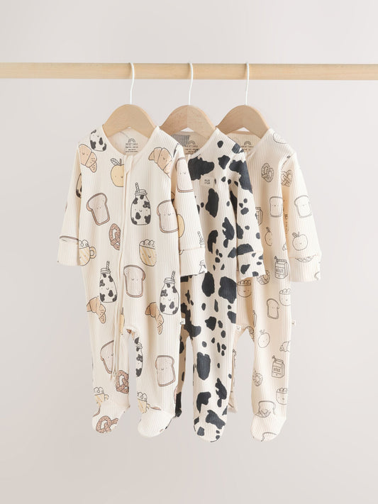 Neutral Two Way Zip Baby Sleepsuit 3 Pack (0-2yrs) image 1